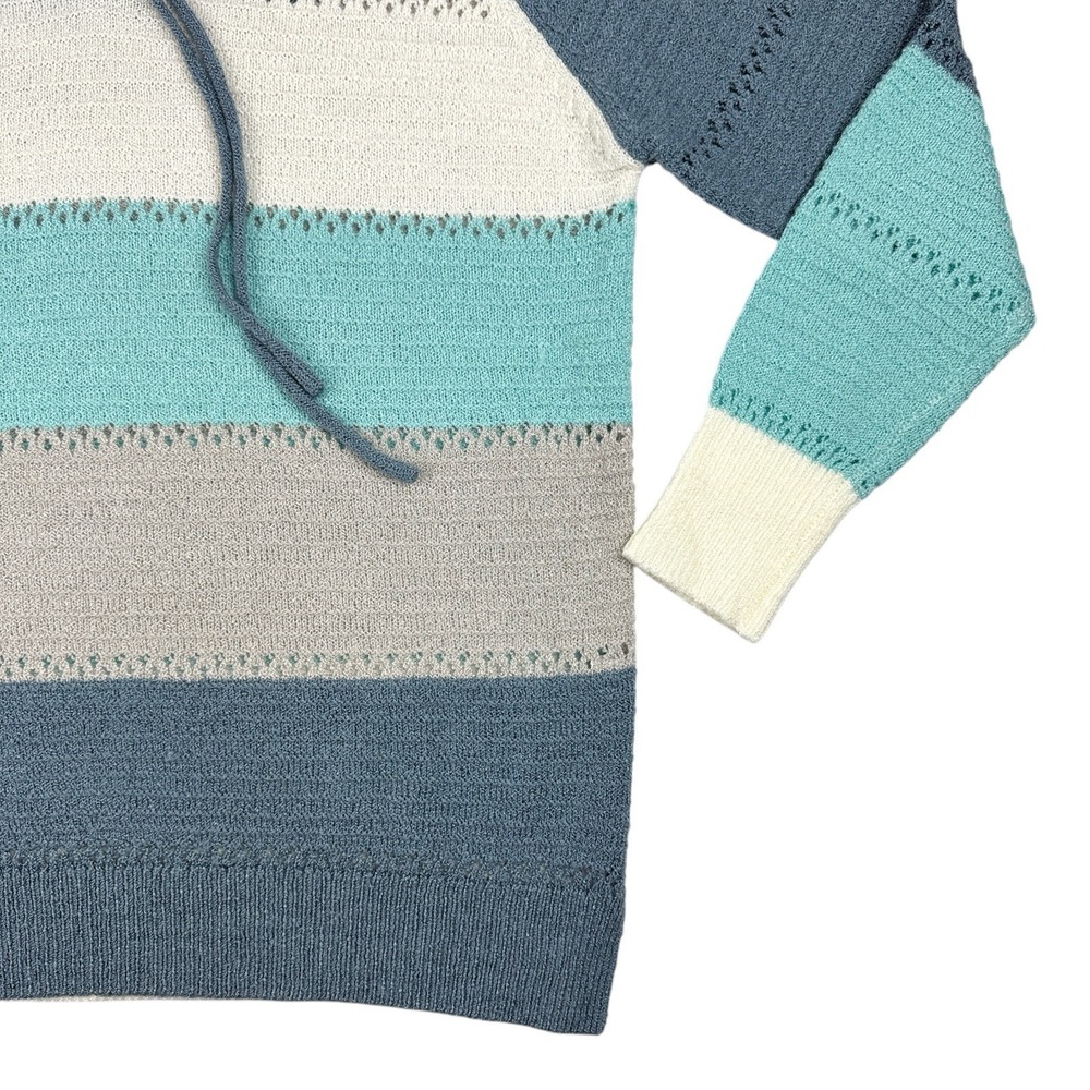 Women's Lightweight Color Block Hooded Sweater Large Knit Eyelet Pullover Soft - Picture 7 of 16